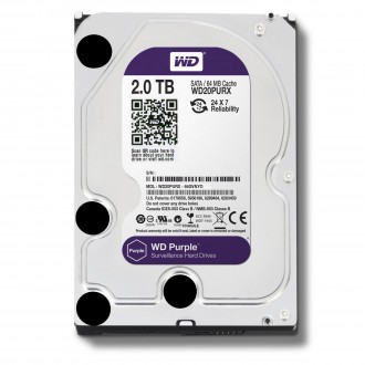WD Purple 2TB Surveillence Hard Drive: 1 to 8-bay: 3.5-inch, SATA 6 Gb/s, Intellipower, 64MB Cache WD20PURX